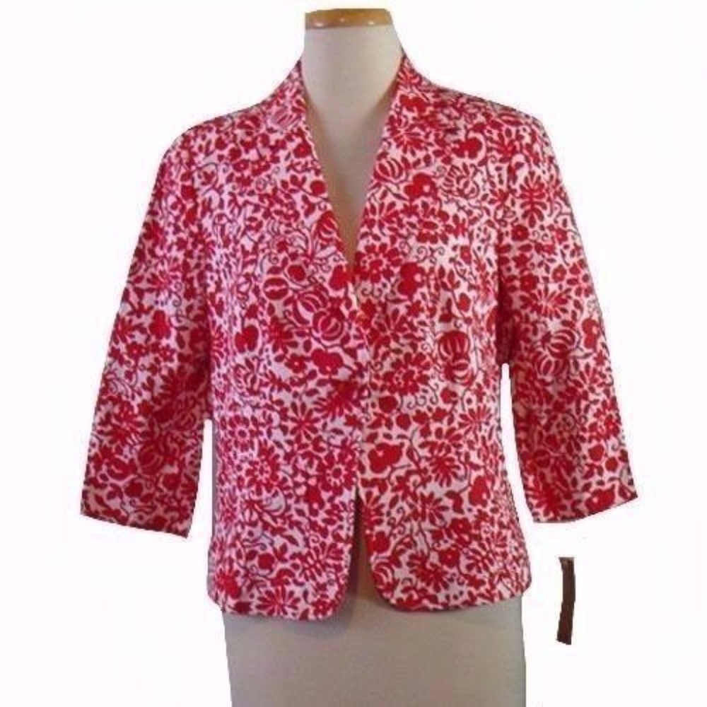 Jacket White Cotton Red Graphic Garden Print